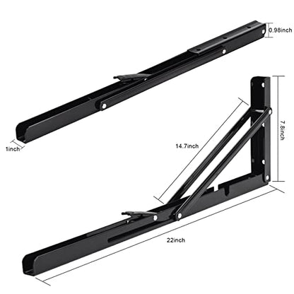 YUMORE 22 Inch Folding Shelf Bracket, Heavy Duty L Bracket, Black, 2 Pack - color: Black, size: 22 Inch