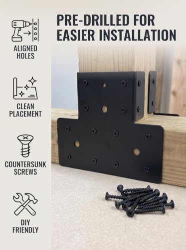 4x4 T-Shaped Column Beam Connectors Multi-Use Brackets for Pergolas - color: Black-4x4