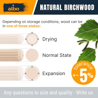 ALBO 150 Pcs. Fluted Wood Dowel Pins for Woodworking, 3/8 x 1-1/2 Inch - size: 3/8"- 150 Psc