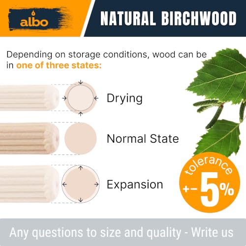 ALBO 100 Pcs. Fluted Wood Dowel Pin Kit, 1/4, 5/16, 3/8 & 1/2 Inch - size: Set 100pcs 1/2 + 3/8 + 5/16 + 1/4 inch