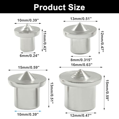 20 Pcs Dowel and Tenon Center Transfer Plugs, 4 Sizes Silver - size: 1/4" 5/16" 3/8" 1/2" Silver
