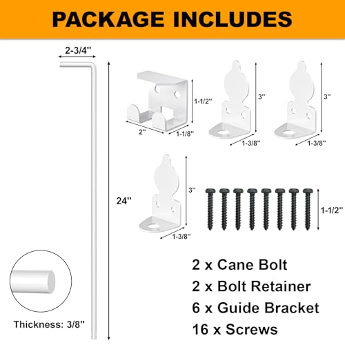 24" Cane Bolt Drop Rod for Gate, White Heavy Duty Gate Latch 2 Pack - color: 24"-White, size: 2 Pack