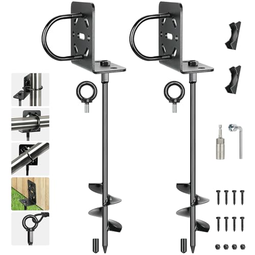 Ground Anchors Screw in 20" Set of 2 Pack, Multi Purpose Brackets - size: 20 inch 2pcs