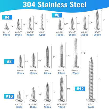 460PCS Stainless Steel Wood Screws Assortment Kit, 18 Sizes #4#6#8#10#12 Pan Head Sheet Metal Screws Self Tapping Screws Set for Wood Deck Drywall Concrete Screws, Length 1/4" to 2" - style: Silver Pan Head 460PCS