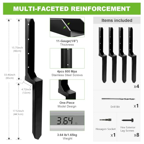 Fence Post Repair Kit, Heavy Duty Fence Post Ground Spike Anchor - 4Pack - color: Black-4Pack