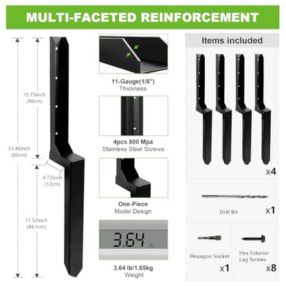 Fence Post Repair Kit, Heavy Duty Fence Post Ground Spike Anchor - 4Pack - color: Black-4Pack