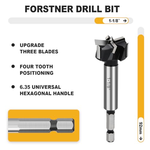 1-1/8" Forstner Drill Bit with 1/4" Quick Change Hex Shank - size: 1-1/8" | 28.5mm