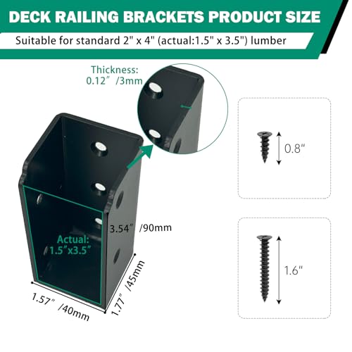 4Pcs U-Shaped Black Powder Coated Galvanized Steel Deck Railing Brackets, Connectors for 2x4 Wood Posts, Includes Hardware - size: Parallel