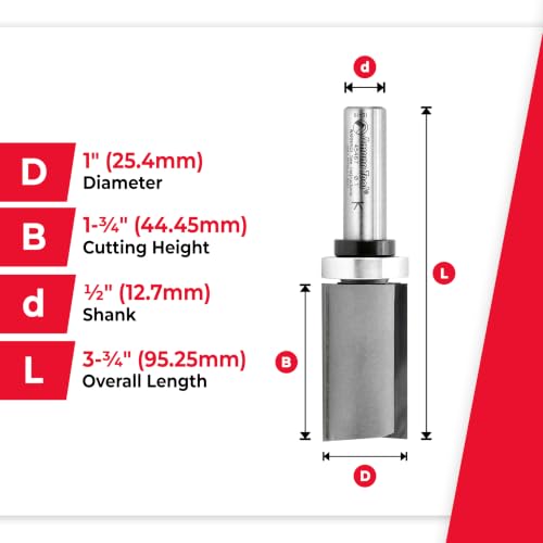 Amana Tool 45467 Carbide Tipped Flush Trim Plunge Template Router Bit 1 Inch Dia x 1-3/4 x 1/2 Shank with Upper Ball Bearing - size: 1" Dia x 1-3/4 x 1/2 Sh