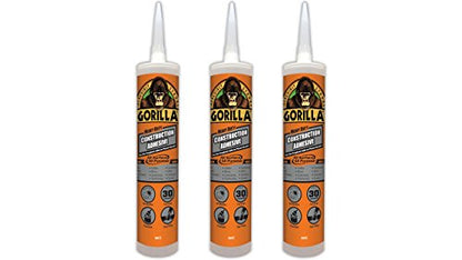 Gorilla Heavy Duty Construction Adhesive, 9 ounce Cartridge, White, (Pack of 3) - size: 3 - Pack