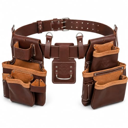 leather tool belt with 21 Pocket Tool Pouches | brown - color: Brown