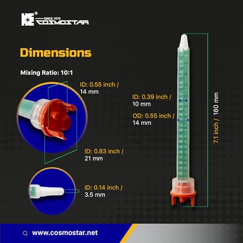CosmoMix Square Static Mixer Nozzle Tube Tip, F System for 4:1/10:1 Mixing Ratio,7.1 Inches, 24 Elements, 10 Pieces Epoxy Mixing Nozzle Tip, For AB Glue Acrylic Adhensive Gun Mixer (RSF10-11-24S)