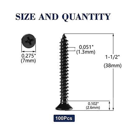 #6 x 1-1/2" Wood Screw 100Pcs 18-8 (304) Stainless Steel Screws Flat Head Phillips Fast Self Tapping Drywall Screws Black Oxide by SG TZH - size: #6 x 1-1/2"
