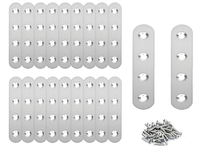 20PACK 3INCH X 0.6INCH Stainless Steel Straight Flat Bracket Repair Plate Brace,Mending Joining Plates for Wood, Board, Bed Frame, Furniture & Shelves,with Screws - size: 20PACK 3INCH X 0.6INCH
