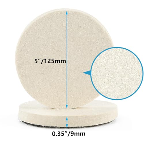 5 Pcs 5" Wool Felt Polishing Pads, Flocking Hook & Loop Back