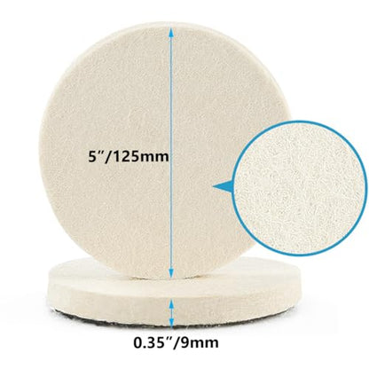 5 Pcs 5" Wool Felt Polishing Pads, Flocking Hook & Loop Back