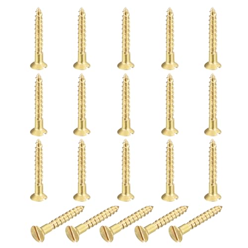 MECCANIXITY 20 Pcs Brass Screws, M1.6 x 12mm Solid Slotted Drive Flat Head Self-Tapping Wood Screw Fasteners for Woodworking Furniture Repair Photo Frame Drywall Home Appliances, Gold - size: M1.6 x 12mm