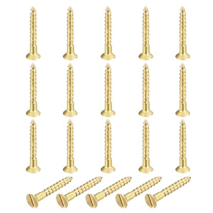 MECCANIXITY 20 Pcs Brass Screws, M1.6 x 12mm Solid Slotted Drive Flat Head Self-Tapping Wood Screw Fasteners for Woodworking Furniture Repair Photo Frame Drywall Home Appliances, Gold - size: M1.6 x 12mm