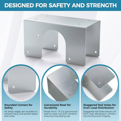 Stud Shoes for Double 2X Studs, 16-Gauge Galvanized Stud Shoes, 6.25" Height, 3" Width, Fits Up to 2 3/8" OD Pipes – Thicker, Higher, IBC/IRC Code Compliant, Extra Durable (6.25"x3"-8 PCS)