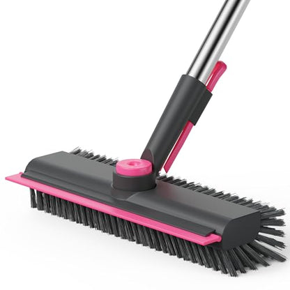 AIR U+ Floor Scrub Brush with Long Handle, 3-in-1 Rotating Head & Squeegee - color: Gray and Pink, size: 1 PACK