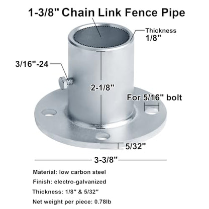 4 Pack 1-3/8" Chain Link Fence Post Floor Flange Round Base
