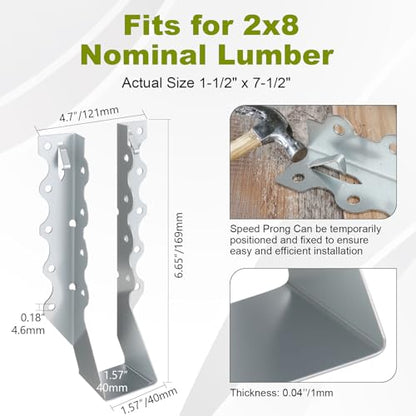 25 Pcs 2x8 Face Mount Joist Hangers, 20 Gauge Galvanized Joist Hangers for Wood, Hurricane Tie Rafter Brackets Perfect for Shed, Roof, Deck, Floor, Ceiling – Sliver