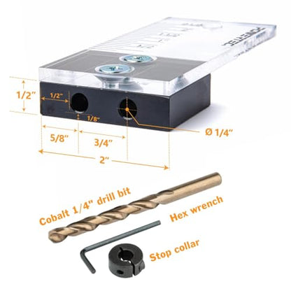 POWERTEC Dowel Jig Kit, Doweling Jig Kit 1/4", Dowel Jigs Woodworking, Laser Cut Witness Mark, with Depth Scale, Drill Guide Dowels, Cobalt M-35 Drill Bit & Split Ring Stop Collar 71715 - style: 1/4" Doweling Jig Kit w/ Bit & Collar