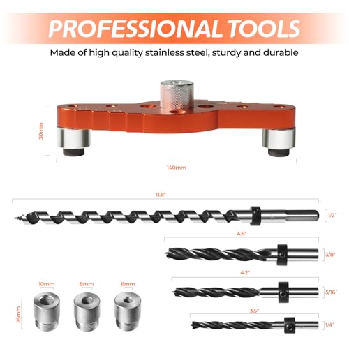 Dowel Jig Kit (& 1/2",1/4", 5/16", 3/8" Drill Bit), Self-centering Scriber