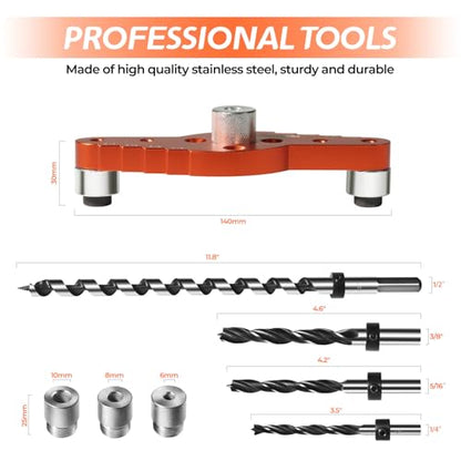 Dowel Jig Kit (& 1/2",1/4", 5/16", 3/8" Drill Bit), Self-centering Scriber