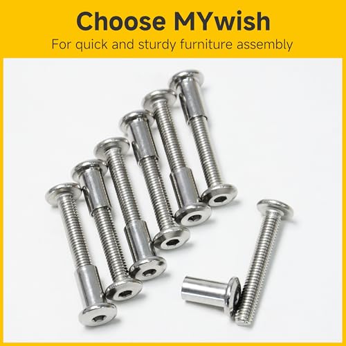 Mywish 10Sets M6 x 25mm Flat Head Hex Socket Cap Screws Bolts and Barrel Nuts Kit, 304 Stainless Steel Furniture Connector Bolts, Metric M6 Countersunk Binding Screws for Crib Cabinet with Hex Spanner - size: M6 x 25mm