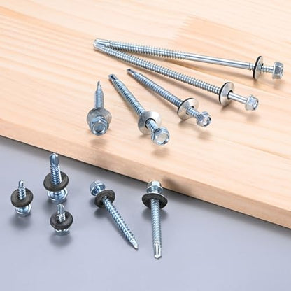 M METERXITY 25-Pack Self Drilling Screws with Rubber Washer #10 x 2-61/64" Zinc Plated Carbon Steel Hex Head Self-Tapping Screws for Metal Roofing/Siding Panels/Steel Structures [ 77mm Length] - size: M4.8 x 75mm