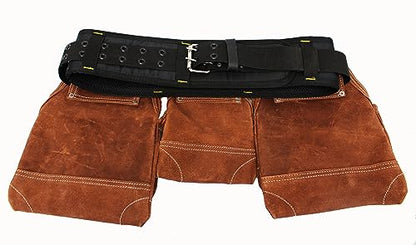 Tool Belt | Leather Tool Rig for Carpenters, Framers, Electricians, Constructors, and Handyman | Adjustable Tool Pouches (Brown)