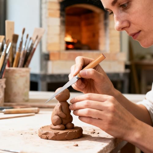 SHINEOFI 2Pcs Wooden Handle Fettling Knife,Carving Knife Set for Pottery Clay Sculpting,Precision Ceramic Carving Tools Sculpture Repair Tools with Ergonomic Handle for DIY Pottery Wood