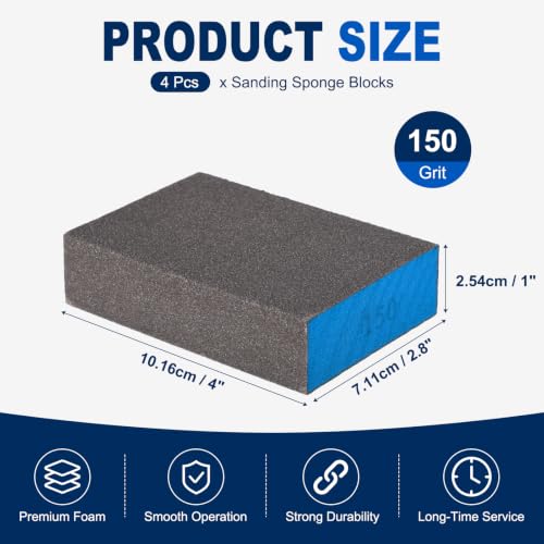 4Pcs 150Grit Sanding Sponges, Wet Dry Sanding Blocks - size: 150Grit