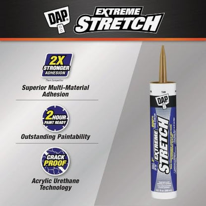 DAP Extreme Stretch Acrylic Urethane Premium Elastomeric Sealant, Tan, 10.1 Oz (7079818718) - color: Tan, size: 10.1 Fluid ounce