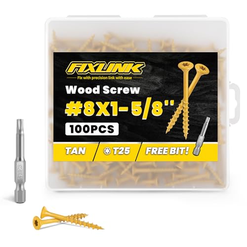 Wood Screws 1-5/8 Inch, 100PCS, FIXLINK #8 x 1-5/8" Deck Screws, Tan - color: Tan, size: #8 x 1-5/8"