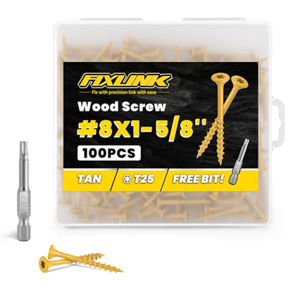 Wood Screws 1-5/8 Inch, 100PCS, FIXLINK #8 x 1-5/8" Deck Screws, Tan - color: Tan, size: #8 x 1-5/8"