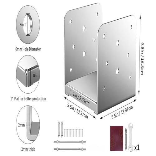 6×6 Post Base Stainless Steel Deck Base Adjustable Post Bracket 2 Pcs Interior Dimensions (5.3×5.3 in) for Vertical Wooden Posts Patio Fences Handheld Support Brackets Etc - size: 6×6 Silver