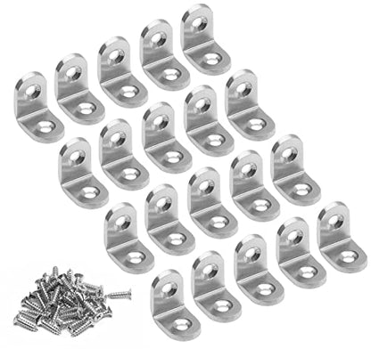 20 Pcs Stainless Steel Corner Brace, 20 x 20 mm L Bracket 90 Degree Right Angle Bracket Fastener Shelf Bracket, Brushed Finish, Thicken Corner Bracket - size: 20x20mm