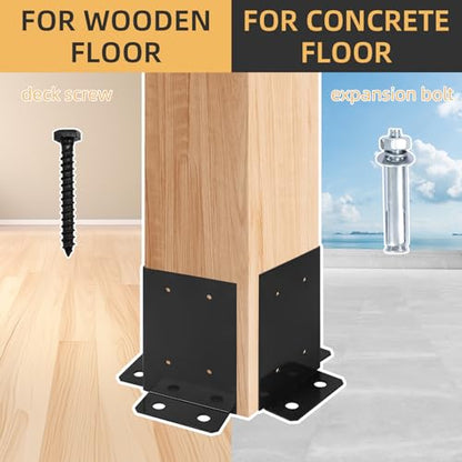 4Pcs Post Anchor Base, Deck Post Base, Black Powder-Coated Post Brackets, Heavy Duty Wood Post Brackets for Pergola Railing Mailbox Deck Fit 4x4, 6x6, 8x8 Post