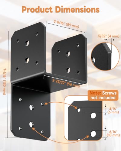 8 Pack Black Joist Hanger Brarket, 4 x4 Brackets for Wood - color: Black-8 Pcs