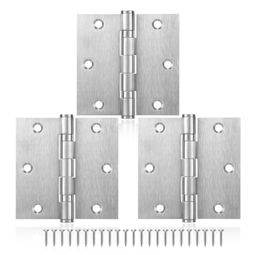 3 Pack Door Hinges 3 x 3 Inches, Heavy Duty Stainless Steel Ball Bearing Hinges with Screws, Non Removable Pin, Brushed Nickel, Smooth and Quiet - size: 3x3inch - 3 Pack