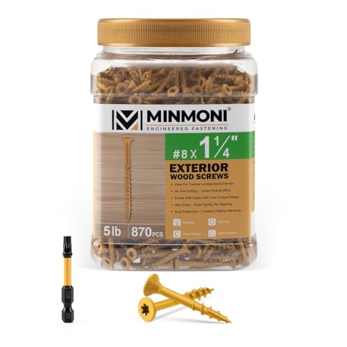 #8 x 1-1/4" Wood Deck Screws 870pcs (5lb Box), Torx Flat-Head Exterior Screws, Tan, T25 Star Bit Included, Can Substitute 1" Screws - size: 1-1/4 in