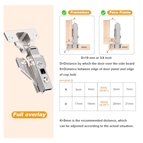 10Pcs Soft Close Face Frame Cabinet Hinges 50% Faster Install - size: 5 Pairs