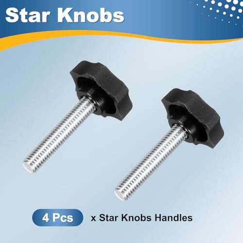 HARFINGTON 4 Pcs Star Knobs Handles M8 x 40mm (1.25mm Pitch) Male Thread Metric Carbon Steel Hand Tightening Clamping Screws Threaded Stud Knob Bolts for Woodworking Jigs, Black - size: M8 x 40mm