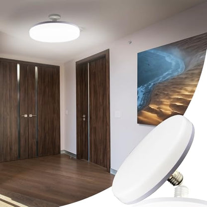 NCBCNB E27 UFO Garage Light Bulbs 195W Equivalent Efficient 30W 5.7Inch 2700LM, LED Light Bulbs, 6500K Daylight White Light E27/26 Standard Base, 50000 Hours Lifespan for Hallway Bedroom Home Garage - size: 6 Inch