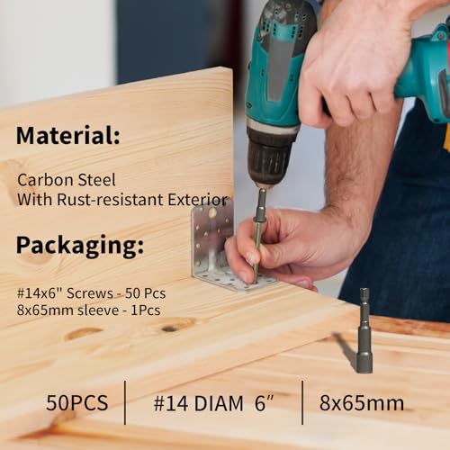 #14 x 6 Structural Lag Wood Screws, Heavy Duty Timber Screws, 50 PCS - color: Green, size: #14 x 6"