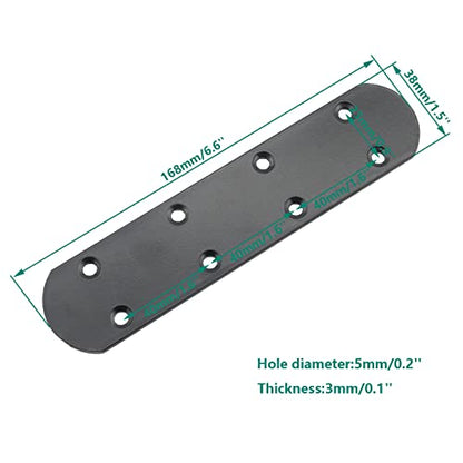4 Pack Flat Mending Plate for Wood, ULIFESTAR Black Iron Flat Straight Brace Brackets Metal Repair Fixing Wood Brace Joining Plates Connector for Repairing Wooden Furniture with Mounting Screws - size: 6.7 x 1.5 x 0.12 inches
