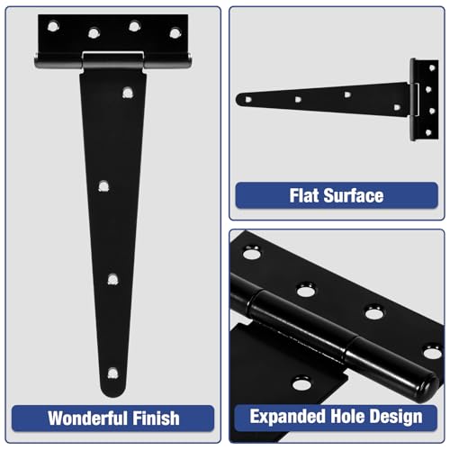 TDCHINGES T Strap Black Gate Hinges 10 Inch for Barn Shed Door 2.5mm 4 Pack - size: 4Pack-10inch