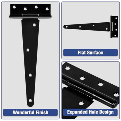 TDCHINGES T Strap Black Gate Hinges 10 Inch for Barn Shed Door 2.5mm 4 Pack - size: 4Pack-10inch